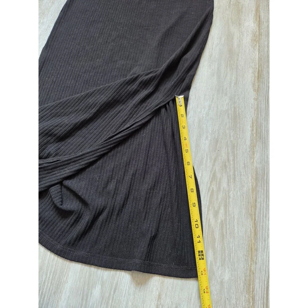 Abercrombie & Fitch Black Ribbed V Neck Side Slit Maxi Tank Dress Size S EUC
